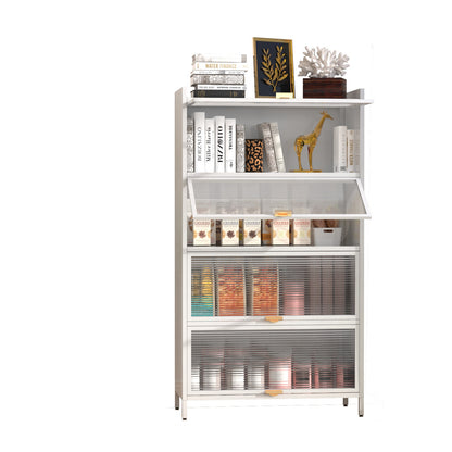 US Local Metal Standing Storage Cabinet, 4 Level Storage With Fluted Flip Doors, Suit For Kitchen, Living Room, Bedroom, Bathroom