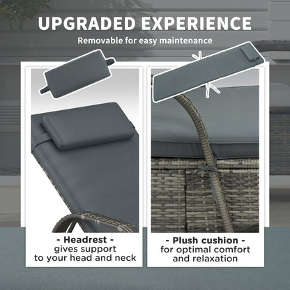 US Local Outdoor Chaise Lounge, 5-Level Adjustable Backrest Rattan Pool Lounge Chair With Wheels, Cushion & Headrest, Black