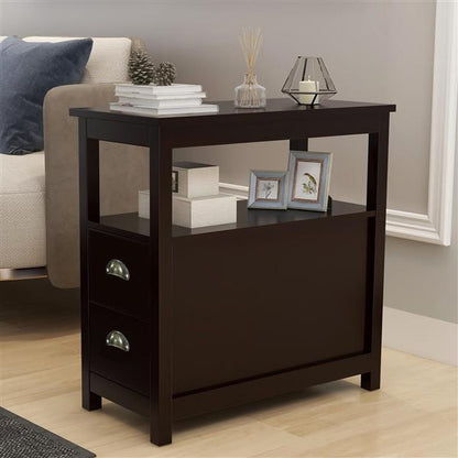 US Local Narrow Bedside Table With Two Drawers And Open Shelves