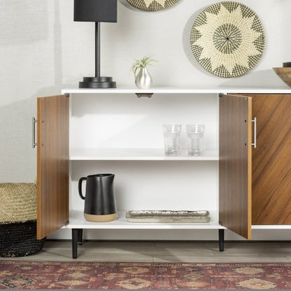 US Local Mid-Century Modern Faux-Bookmatch Door Buffet  White Teak