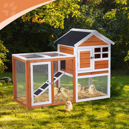 US Local House Type With Running Ladder, Orange-red, Wooden Chicken Rabbit Cage