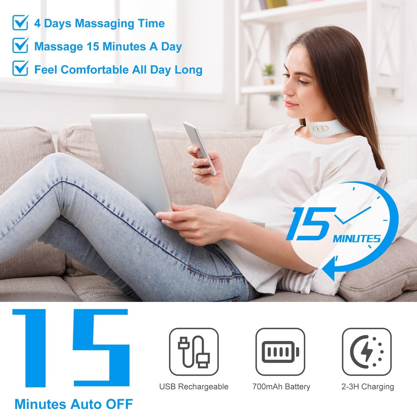 US Local 1 Set 8 Head EMS Neck Massager With Heat Cordless Cervical Neck Massager EMS Neck Massager With 6 Modes 15 Intensity Levels Remote Control