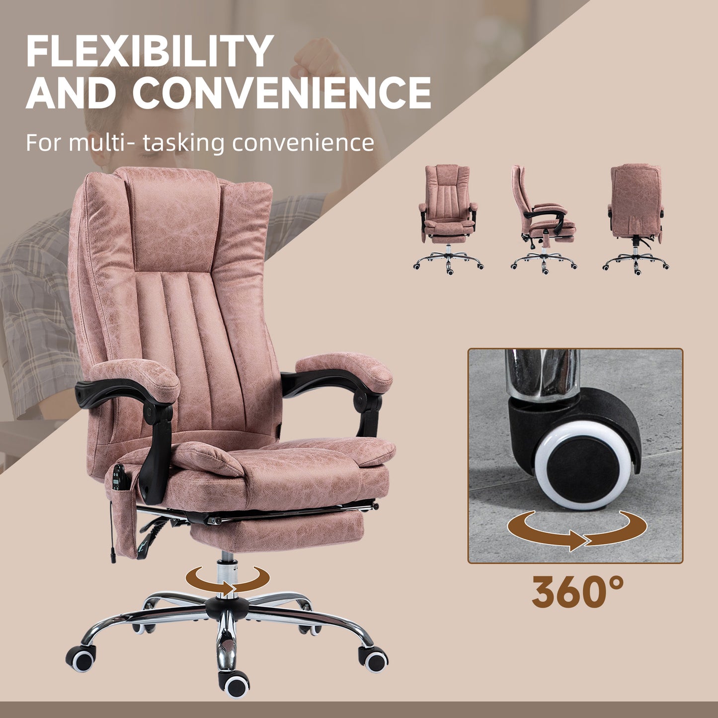 US Local Massage Office Chair With 6 Points And Heat, Reclining Computer Chair With Adjustable Height And Footrest