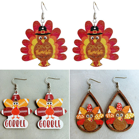 Wooden Sports Cute Earrings Thanksgiving Earrings