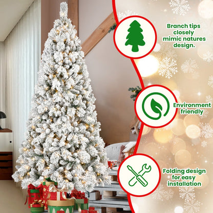 US Local 6 ft Velvet Christmas Tree With 350 Warm White LED Lights - 752 Tips, Snowy PVC And Hard Needle Branches, Hinged Design For Easy Setup