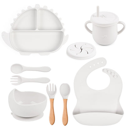 8-piece Children's Silicone Tableware Set Dinosaur Silicone Plate Bib Spoon Fork Cup Baby Silicone Plate