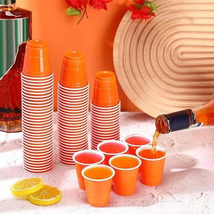 US Local 50 Pcs Mini Disposable Shot Glasses Halloween Plastic Shot Glasses Bulk Orange Purple 2 Oz Party Cups For Wine Whiskey Food Halloween Party Drinking Supplies Trick Or Treat Party Drinking Supplies