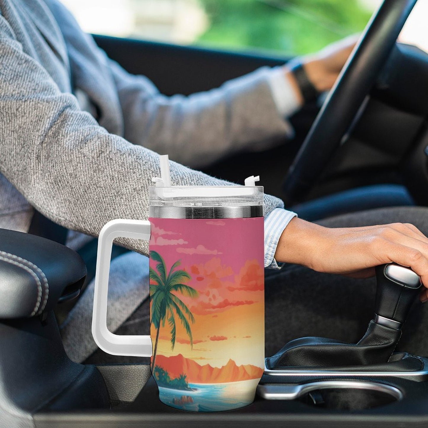 PHDT00514 POD US Local Tumbler 40oz Large Capacity Car Cup Island, Beautiful, Sunset