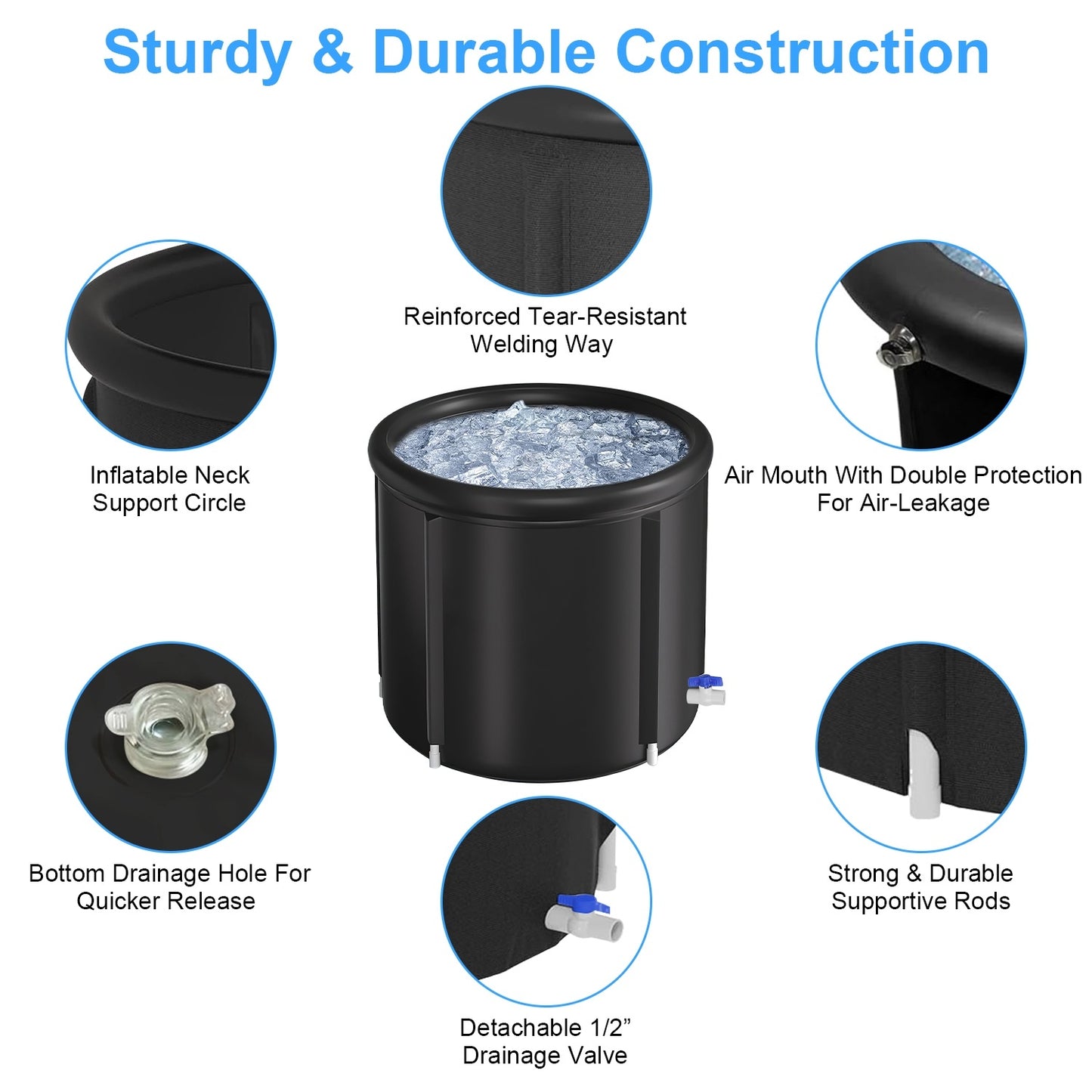 US Local 1Pc 97Gal Large Size Ice BathTub With Cover For Adults Athletes Recovery Cold Water Therapy Outdoor Portable Cold Plunge Tub 660LBS Load Capacity 33.46x33.46x29.52in