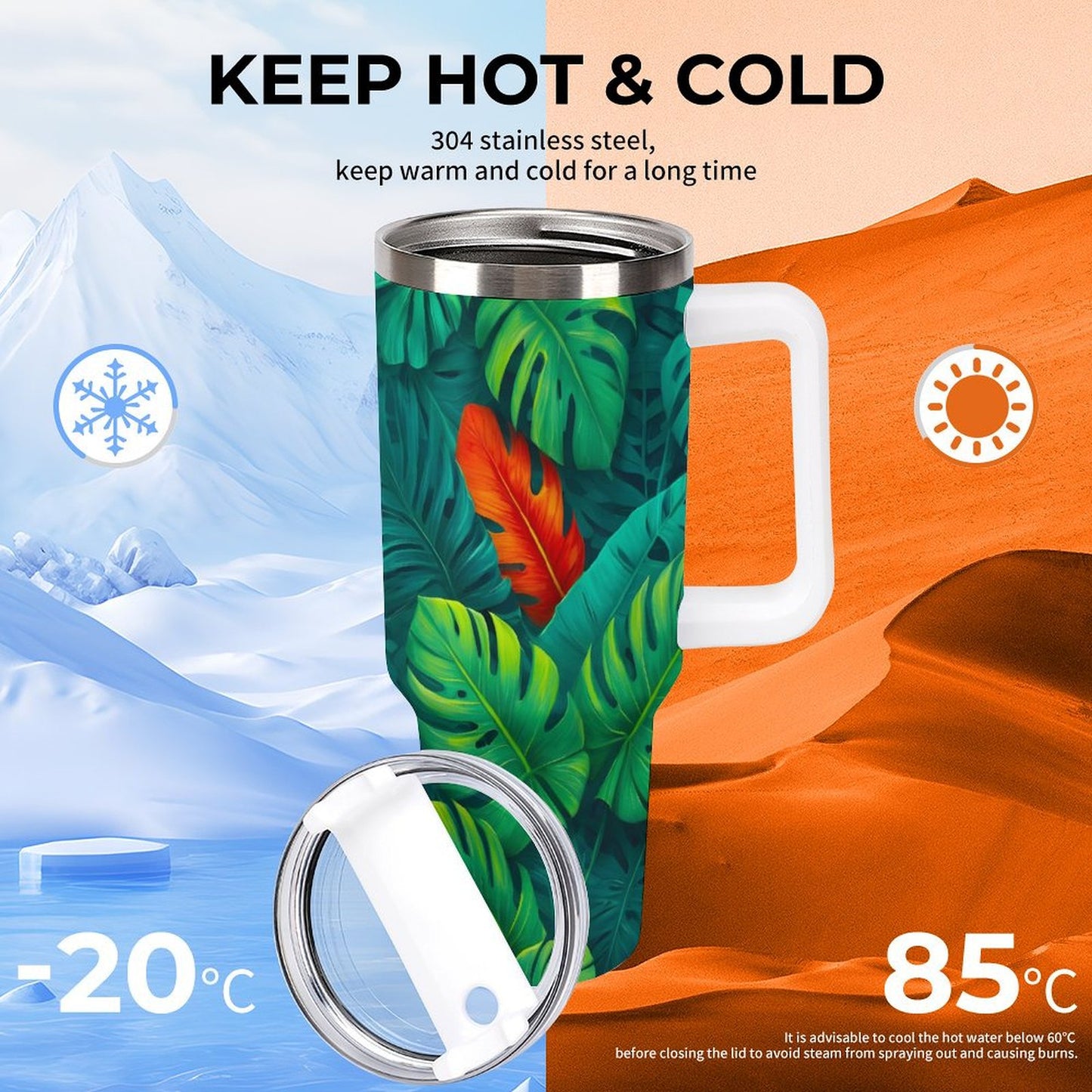 PHDT00463 POD US Local Tumbler 40 oz Large Capacity Car Cup Tropical Rainforest