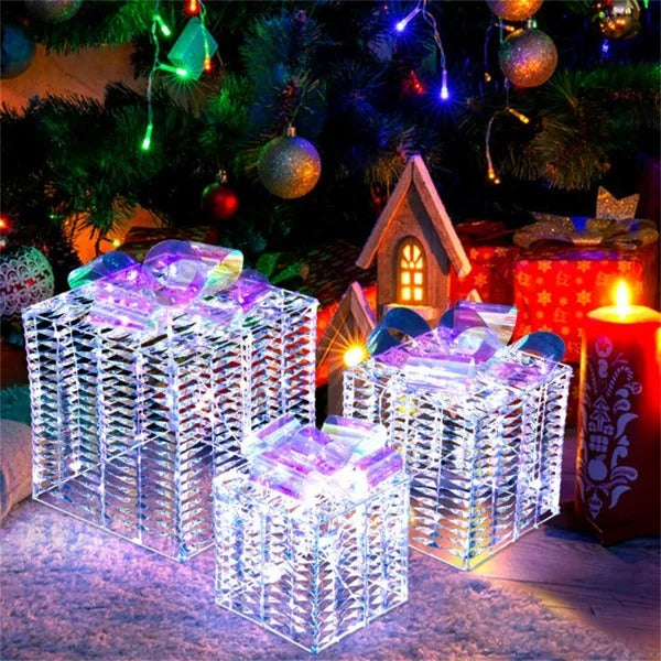 US Local 3 Glowing Christmas Gift Boxes With Bows