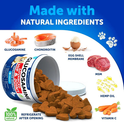 US Local Glucosamine For Dogs Hip And Joint Supplement For Dogs With Arthritis Chews With Chondroitin Hemp Oil MSM Canine Joint Pain Relief Health Mobility Support For Large Breeds 120 Soft Treats