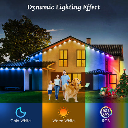 US Local 101FT Length Permanent Outdoor Lights With 72Pcs RGB Beads IP67 Waterproof Smart Eave Light For Halloween Christmas Daily House Lighting Works With Alexa Google Assistant