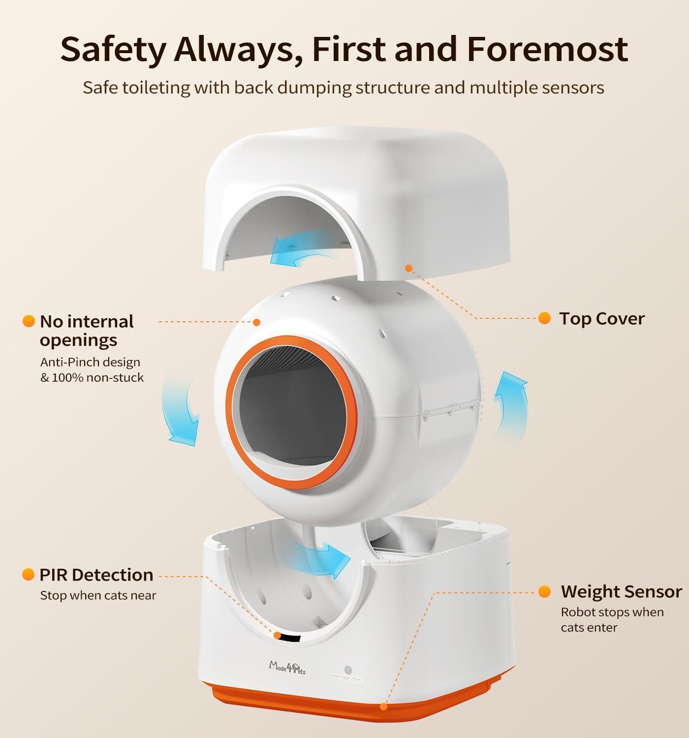 US Local 60L Automatic Cat Litter Box, Smart App Control, Deodorizing, Infrared Sensor, Suitable For Multiple Cats