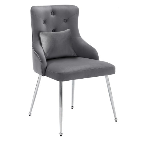 UK Local Button Pattern Dining Chair, Upholstered Armchair, Metal Leg Chairs, Modern Lounge Chair, Bedroom Living Room Chair With Lumbar Cushion, Grey Button Pattern Dining Chair, Upholstered Armchair, Metal L