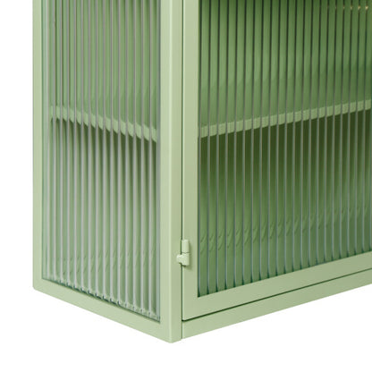US Local Modern Double Door Wall Cabinet With Glass Door With Three Levels Of Storage For Entrance Living Room, Bathroom, Dining Room, Mint Green