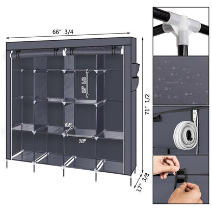 US Local Non Woven Wardrobe With 4 Rows Of High Feet And 4 Side Pockets