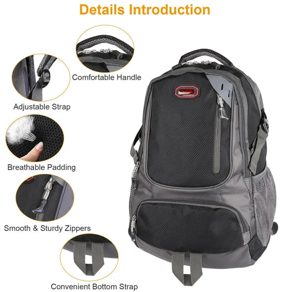 US Local Unisex School Backpack Casual Travel Shoulder Bag W/ Adjustable Straps Dual-Water Bottle Pouch
