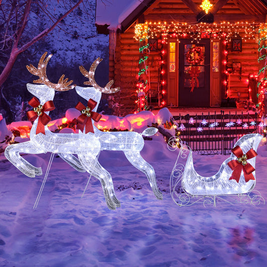 US Local 211X27.5X100cm Deer Sled, White Light, Powder Mesh, Christmas Lights, Reindeer