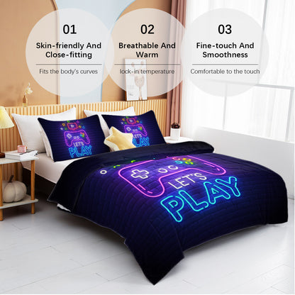US Local 3 Pieces Neon Game Pattern Comforter Set Ultra Soft Bedding Set