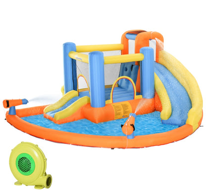 US Local Kids Inflatable Water Slide 5-in-1 Bounce House Water Park Jumping Castle With Water Pool, Slide, Climbing Walls & 450W Air Blower