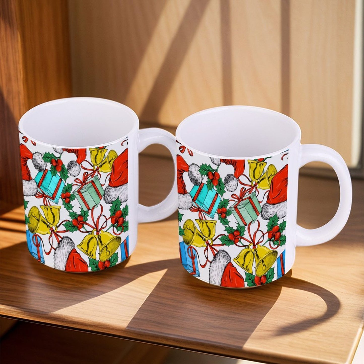 POD US Local White mug with full print, Christmas Hats, Bells, Gifts 0004