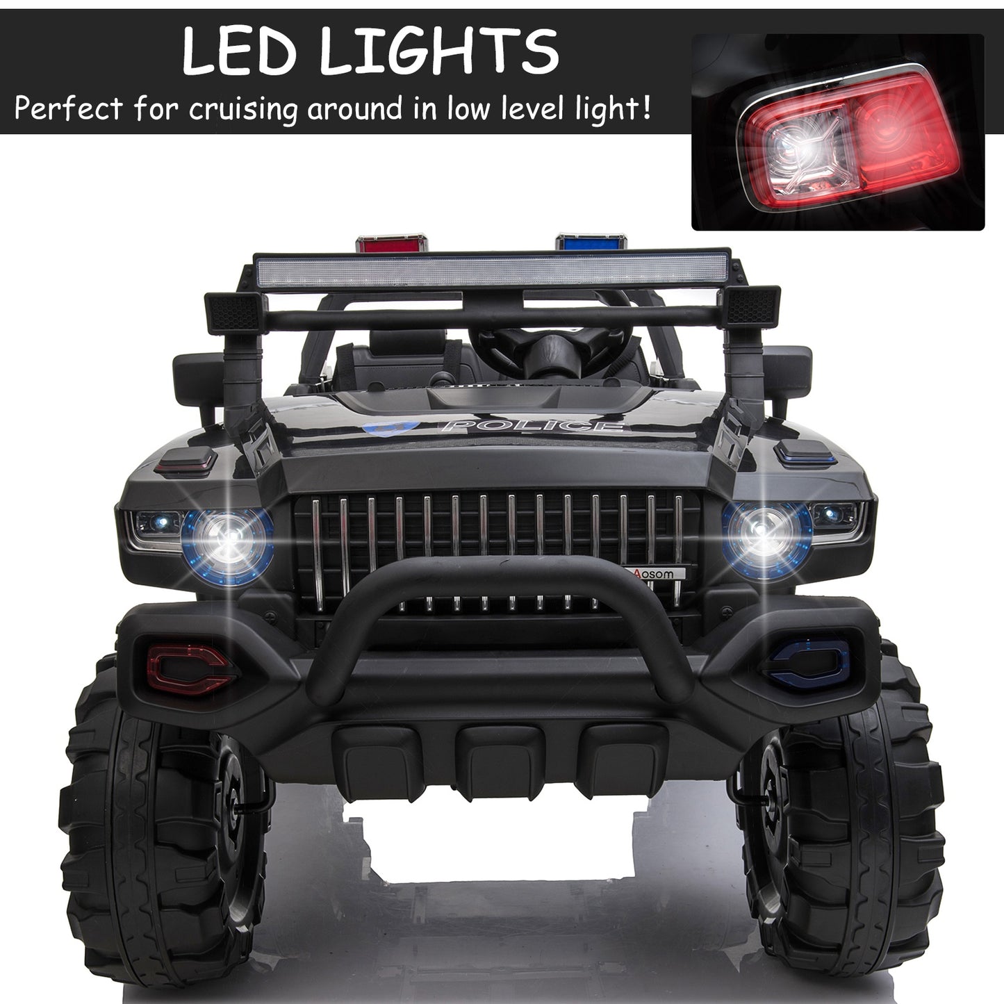 US Local Kids Ride-On Car 12V RC 2-Seater Police Truck Electric Car For Kids with Full LED Lights