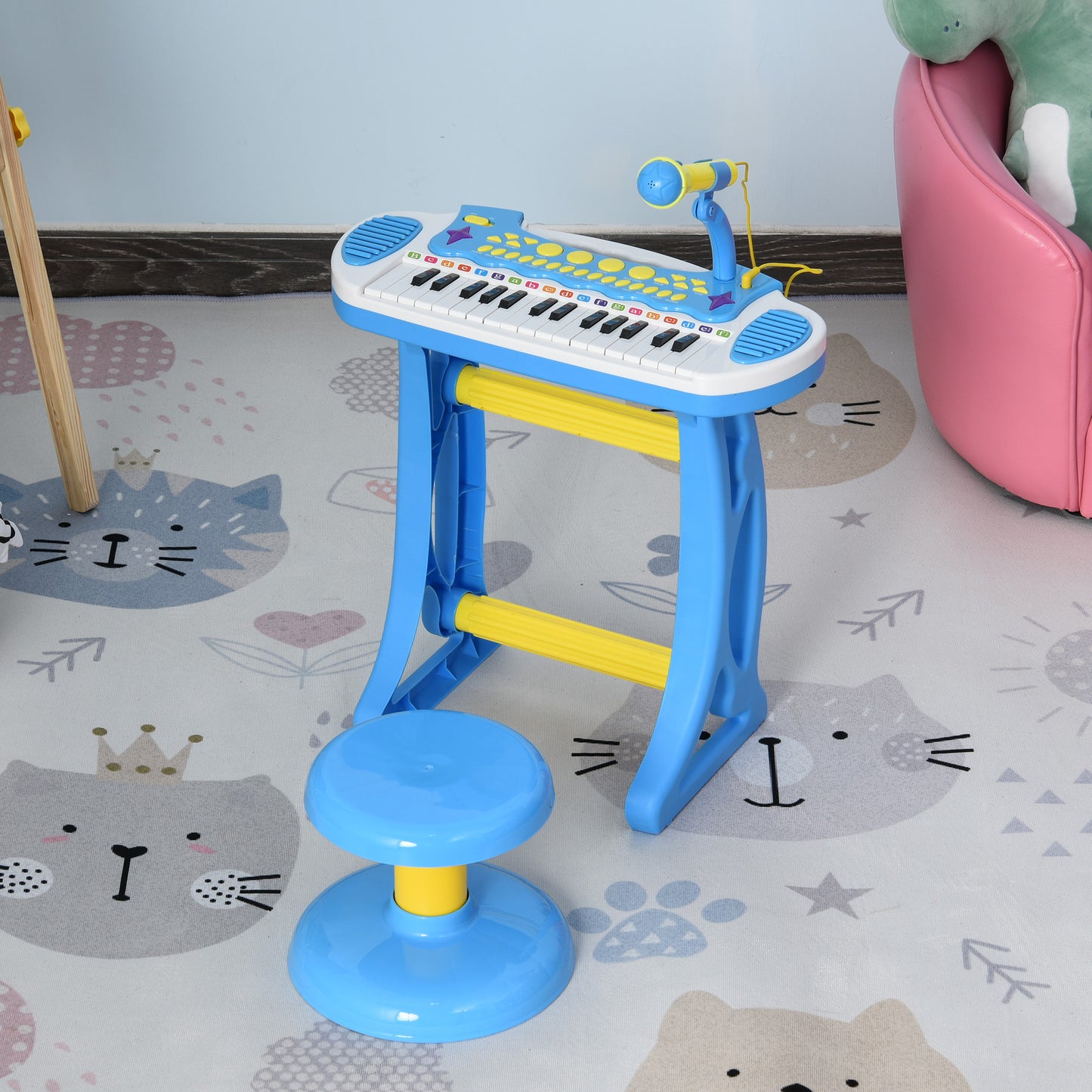 US Local 37-Key Kids Princess Electronic Piano Toddler Toy Keyboard with Stool