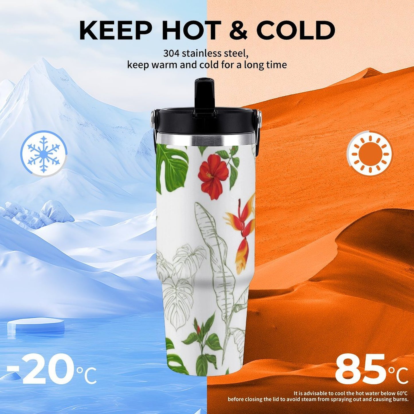 POD US Local Tumbler 30oz Large Capacity Car Cup Tropical, Flower, Leafy, Casual Style