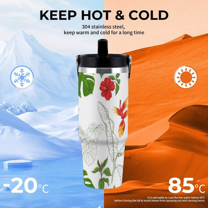 POD US Local Tumbler 30oz Large Capacity Car Cup Tropical, Flower, Leafy, Casual Style