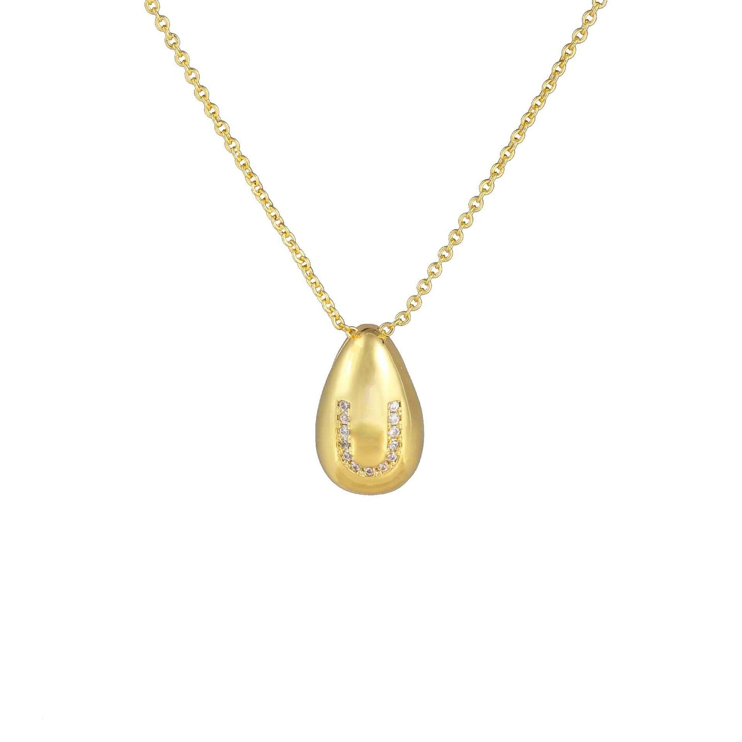 Glossy Water Drop 26 English Letter Pendant Copper-plated Gold Simple Pendant Female