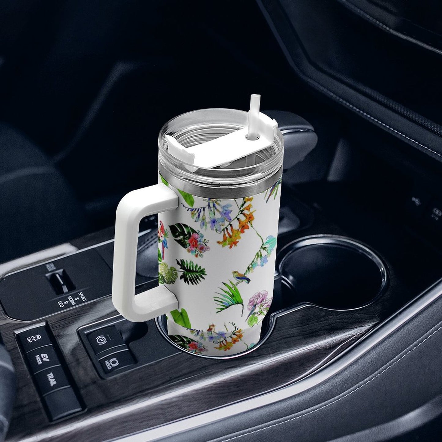 PHDT00531 POD US Local Tumbler 40oz Large Capacity Car Cup Parrots, Flowers, Tropical