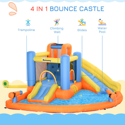 US Local 5-in-1 Kids Inflatable Bounce House Jumping Castle with Water Pool