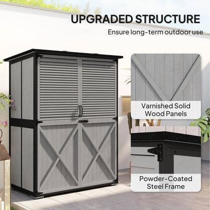 US Local Wood Storage Shed, Outdoor Garden Shed With Asphalt Roof, 2 Shelves, Lockable Doors And Adjustable Feet, Gray
