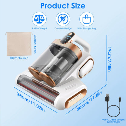 US Local 1Pc Mattress Vacuum Cleaner 16Kpa Bed Vacuum Cleaner Handheld Vacuums With Ultrasonic And UVC Light 18000 RPM Brushroll Rotation Dual Dust Bins Washable Filters For Bed Pillows Cribs Sofa