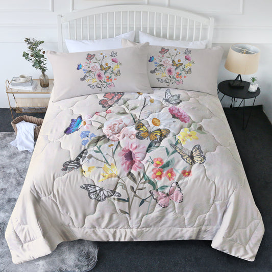 US Local Butterfly Flower Comforter Light Pink Bedding Sets Twin For Girls Women, 1 Soft Comforter And 2 Pillowcases Suit For All Season Use