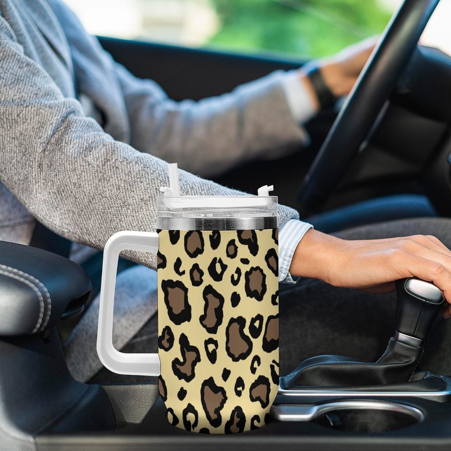 PHDT00479 POD US Local Tumbler 40 oz Large Capacity Car Cup Yellow Leopard