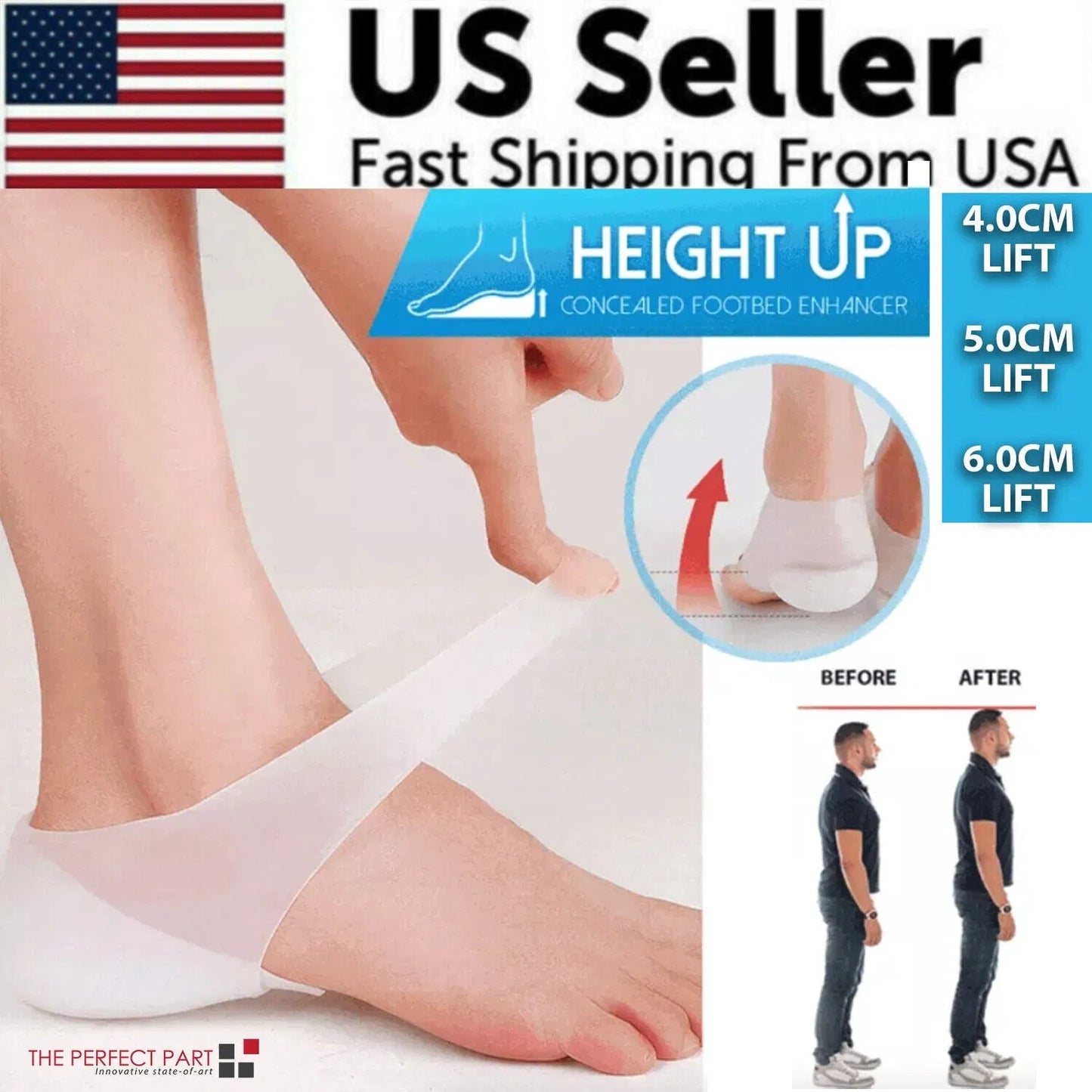 US Local Concealed Footbed Enhancers Invisible Height Increase Silicone Insoles Pads USA