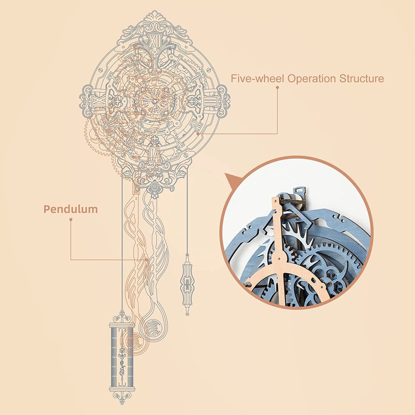 US Local Robotime ROKR 3D Wooden Puzzle Time Art Romantic Notes Wall Clock Model Toys For Children Kids - LC701