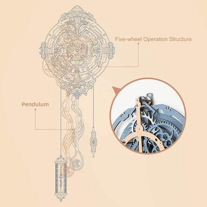 US Local Robotime ROKR 3D Wooden Puzzle Time Art Romantic Notes Wall Clock Model Toys For Children Kids - LC701