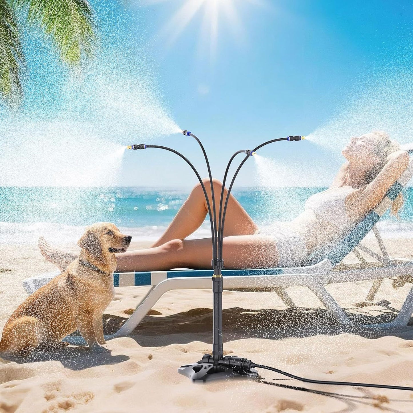 UK Local Outdoor Misting Cooling System Standing Patio Misting System, 8M Portable Mister System For Outdoor Garden BBQ Party Tanning Pool Beach Cooling Water Playing