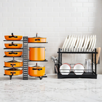 US Local Upgraded 2 Piece Cookware Set Organizer Rack And Dish Drying Rack 8 Tier Pot And Pan Organizer For Kitchen Counter
