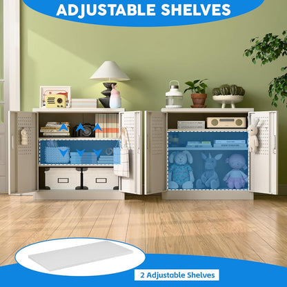 US Local Metal Storage Cabinet With Pegboard 31.5'' X 31.5'' X 16.5'',Lockable Rolling Steel Storage Cabinet With 5 Adjustable Shelves And Door For Garage, Office, Kitchen, Assembly Required White