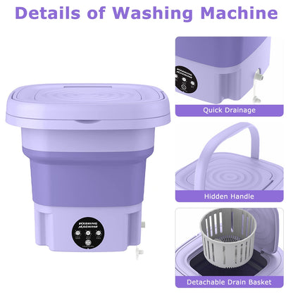 US Local 1Pc Portable Washing Machine Foldable Laundry Machine With Detachable Drain Basket 3 Modes Electric Clothes Washer For Underwear Socks Towels Baby Clothes
