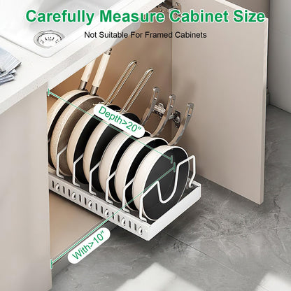 US Local 1Pc Pull Out Pots And Pans Organizer Under Cabinet With 8 Adjustable Dividers Rustproof Carbon Steel Sliding Pots Holder For Kitchen Cookware Bakeware Pots Lids Storage