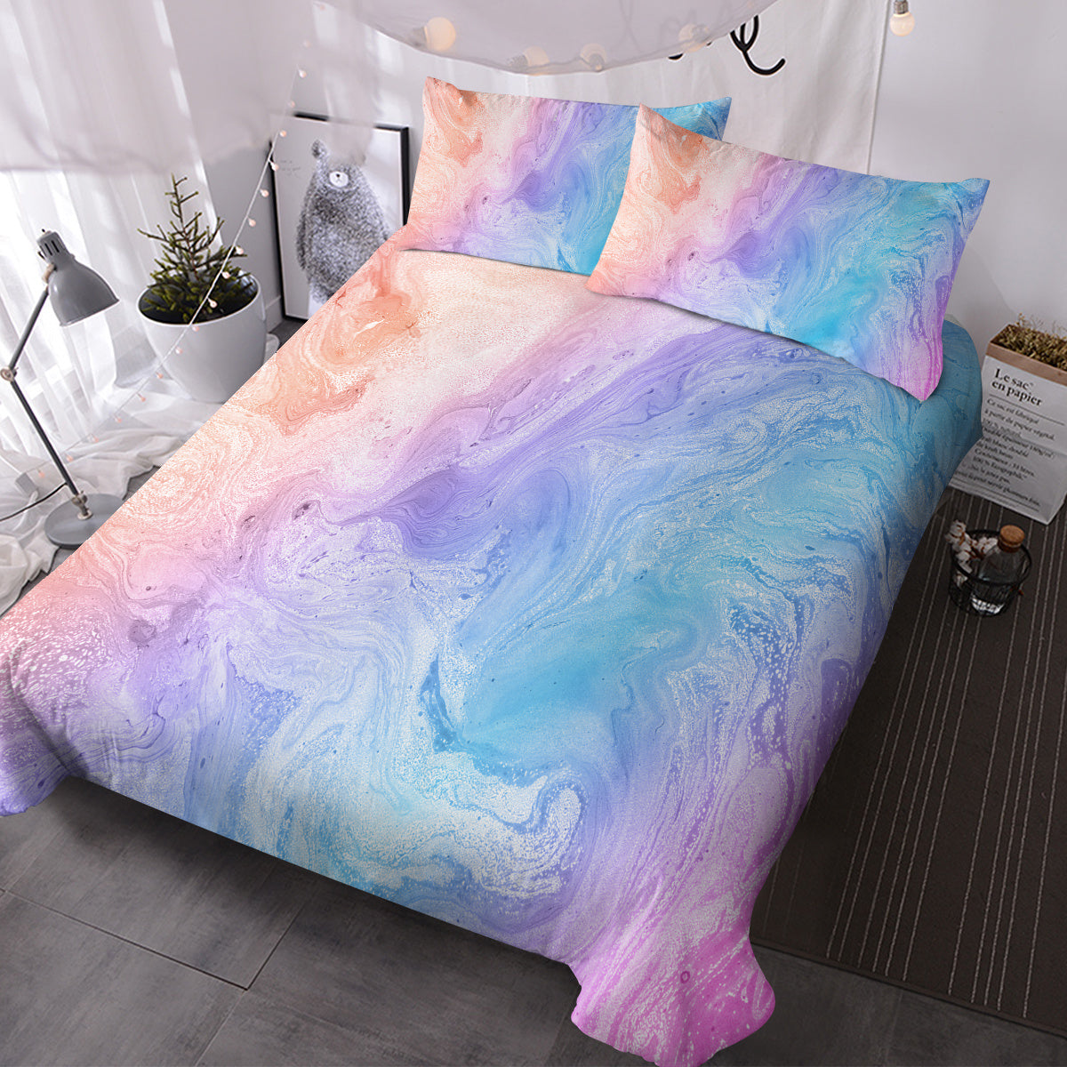 US & UK Local Girly Duvet Cover Rainbow Glitter Ombre Bedding Sets 3 Pcs Chic Purple Blue Green Pastel Bed Spreads Sparkle Quilt Cover Set With 2 Pillow Shams