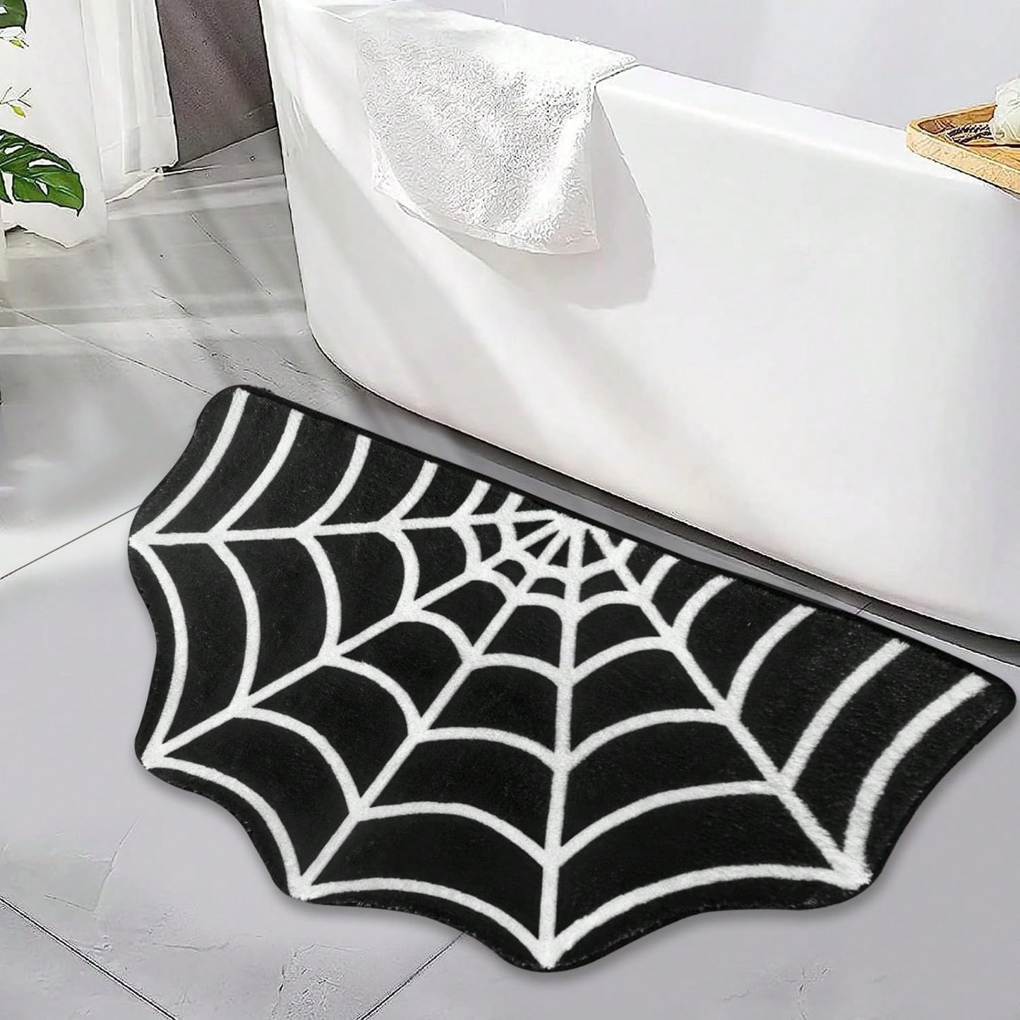 US Local Halloween Carpet 23.6x15.7 Inches And 31.5x19Inches Gothic Carpet Spider Web Indoor Rug Halloween Bathroom Mat Non-Slip Carpet Spider Web Bath Mat Suitable For Front Door, Bedroom, Living Room