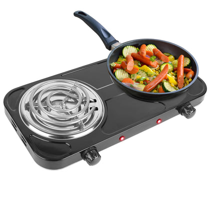 US Local 2 Color Options -- 1Pc 2000W Electric Double Burner Portable Coil Heating Hot Plate Stove Countertop RV Hotplate With Non Slip Rubber Feet 5 Temperature Adjustments