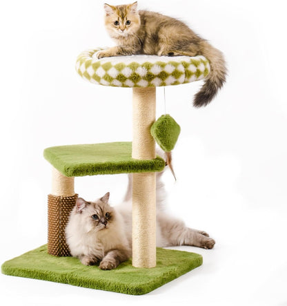 US Local Mewoo Large Cat Tree Tower For Adult Cats - Multi-Level Scratching Post With Removable Perch & Interactive Toys, Indoor Cat Furniture For Kittens Green