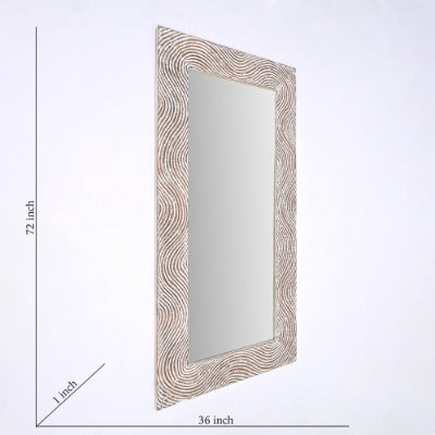 US Local Rustic White Solid Wood Handcarved Wave Design Rectangle Mirror Accent-36 X 72
